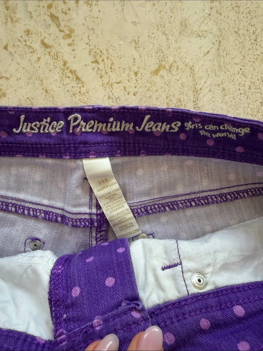 Justice Girls Purple Polka Dot Bedazzled Pocket Shorts Size 14 Regular